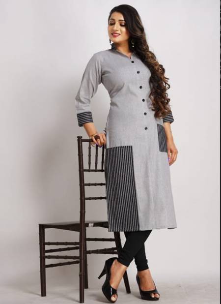 Gray And White Colour BRIDHA KURTI Designer Fancy Ethnic Wear Khadi Cotton Printed Kurtis Collection BRIDHA 02